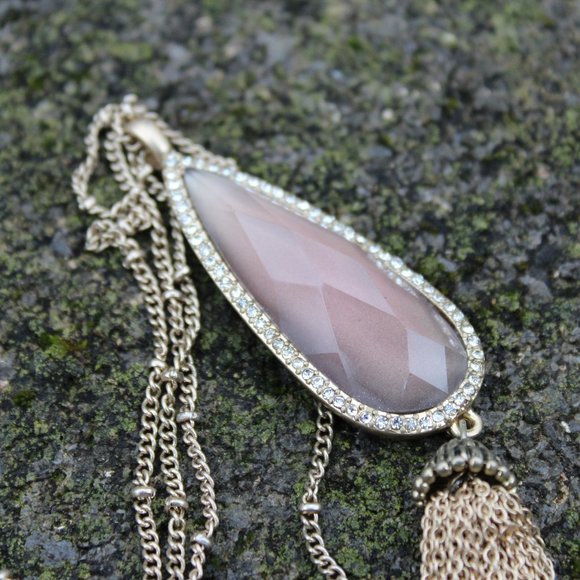 Jewelry - [5/$25] Long Gold Tassel Chain Necklace Pink Gem